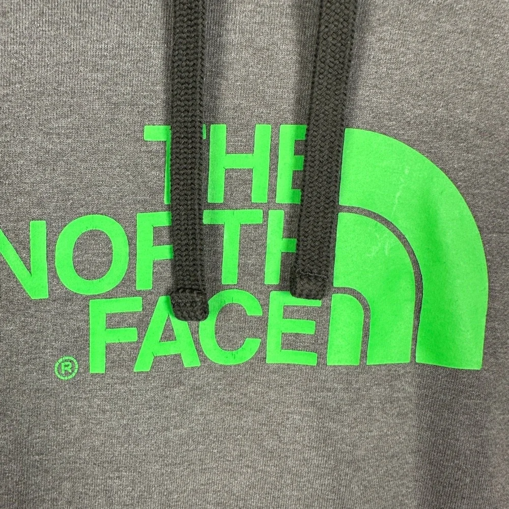 The North Face Hoodie Mens Medium Grey Neon Green Graphic Pullover Sweatshirt